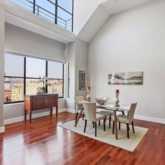 dining area with wood floors